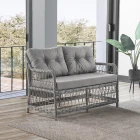 Breda Rattan Örgü Bahçe Balkon Takımı 2+1+1 Cam Masalı Gri-0