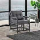Breda Rattan Örgü Bahçe Balkon Takımı 2+1+1 Cam Masalı Antrasit-1