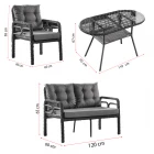 Rio Rattan Bahçe Balkon Oturma Takımı 2+1+1+Camlı Masa Gri-5
