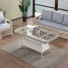 Edra Rattan Puflu Bahçe Balkon Takımı 3+1+1+Camlı Masa Kemik Rengi-2