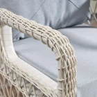 Edra Rattan Puflu Bahçe Balkon Takımı 3+1+1+Camlı Masa Kemik Rengi-4