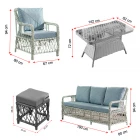 Edra Rattan Puflu Bahçe Balkon Takımı 3+1+1+Camlı Masa Kemik Rengi-6