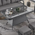 Edra Rattan Puflu Bahçe Balkon Takımı 3+1+1+Camlı Masa Gri-2