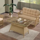 Icon Rattan Bahçe Balkon Oturma Takımı 2+1+1+Camlı Masa Cappuccino-2