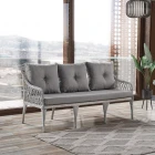 Joy Rattan Puflu Bahçe Balkon Takımı 3+1+1+ Camlı Masa Kemik Rengi-0