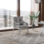 Joy Rattan Puflu Bahçe Balkon Takımı 3+1+1+ Camlı Masa Kemik Rengi-1