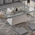 Joy Rattan Puflu Bahçe Balkon Takımı 3+1+1+ Camlı Masa Kemik Rengi-2