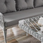 Joy Rattan Puflu Bahçe Balkon Takımı 3+1+1+ Camlı Masa Kemik Rengi-4