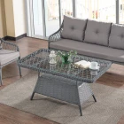 Joy Rattan Puflu Bahçe Balkon Takımı 3+1+1+ Camlı Masa Gri-2