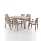 King 6 Kişilik Rattan Masa Sandalye Takımı Cappuccino-0
