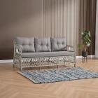 Edra Rattan Puflu Bahçe Balkon Takımı 3+1+1+Camlı Masa Kemik Rengi-0