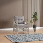 Edra Rattan Puflu Bahçe Balkon Takımı 3+1+1+Camlı Masa Kemik Rengi-1