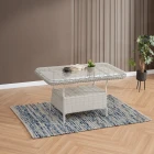 Edra Rattan Puflu Bahçe Balkon Takımı 3+1+1+Camlı Masa Kemik Rengi-2