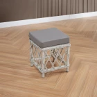 Edra Rattan Puflu Bahçe Balkon Takımı 3+1+1+Camlı Masa Kemik Rengi-4