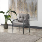 Joy Rattan Puflu Bahçe Balkon Takımı 3+1+1+ Camlı Masa Gri-1