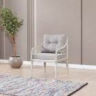 Joy Rattan Puflu Bahçe Balkon Takımı 3+1+1+ Camlı Masa Kemik Rengi-1