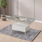 Joy Rattan Puflu Bahçe Balkon Takımı 3+1+1+ Camlı Masa Kemik Rengi-2