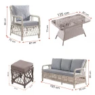 Edra Rattan Puflu Bahçe Balkon Takımı 3+1+1+Camlı Masa Gri-6