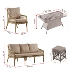 Joy Rattan Puflu Bahçe Balkon Takımı 3+1+1+ Camlı Masa Gri-5