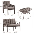 Rio Rattan Bahçe Balkon Oturma Takımı 2+1+1+Camlı Masa Kemik Rengi-5