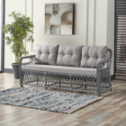 Edra Rattan Puflu Bahçe Balkon Takımı 3+1+1+Camlı Masa Gri-0