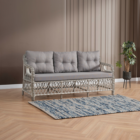 Edra Rattan Puflu Bahçe Balkon Takımı 3+1+1+Camlı Masa Kemik Rengi-1