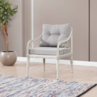 Joy Rattan Puflu Bahçe Balkon Takımı 3+1+1+ Camlı Masa Kemik Rengi-0