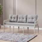Joy Rattan Puflu Bahçe Balkon Takımı 3+1+1+ Camlı Masa Kemik Rengi-1