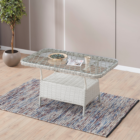 Joy Rattan Puflu Bahçe Balkon Takımı 3+1+1+ Camlı Masa Kemik Rengi-2