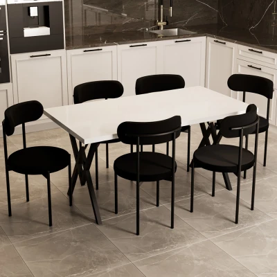 Trend 6 Kişilik Mutfak Masa Takımı Beyaz-Siyah-Siyah Trend 6 Kişilik Mutfak Masa Takımı Beyaz-Siyah-Siyah