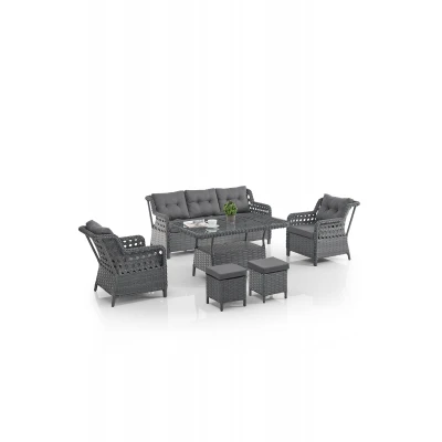 Deniz Rattan Puflu Bahçe Balkon Takımı 3+1+1 Antrasit Deniz Rattan Puflu Bahçe Balkon Takımı 3+1+1 Antrasit