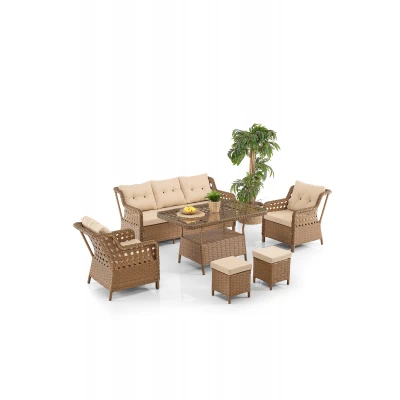 Deniz Rattan Puflu Bahçe Balkon Takımı 3+1+1 Kahve Deniz Rattan Puflu Bahçe Balkon Takımı 3+1+1 Kahve