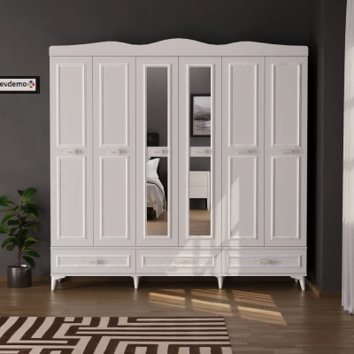 Luna 6 Kapaklı 3 Çekmeceli Aynalı Gardırop Beyaz Luna 6 Kapaklı 3 Çekmeceli Aynalı Gardırop Beyaz