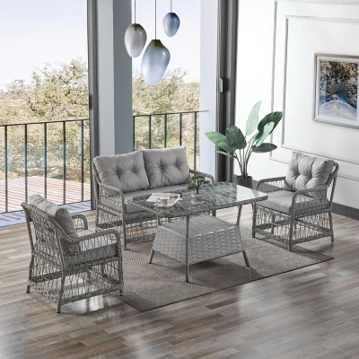 Breda Rattan Örgü Bahçe Balkon Takımı 2+1+1 Cam Masalı Gri Breda Rattan Örgü Bahçe Balkon Takımı 2+1+1 Cam Masalı Gri