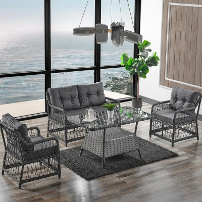 Breda Rattan Örgü Bahçe Balkon Takımı 2+1+1 Cam Masalı Antrasit Breda Rattan Örgü Bahçe Balkon Takımı 2+1+1 Cam Masalı Antrasit