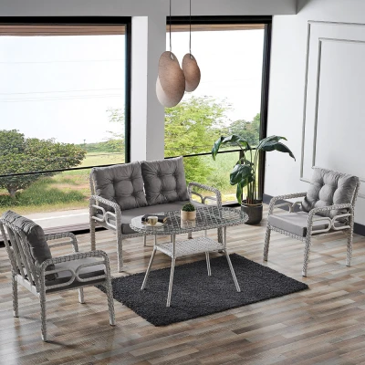 Rio Rattan Bahçe Balkon Oturma Takımı 2+1+1+Camlı Masa Kemik Rengi Rio Rattan Bahçe Balkon Oturma Takımı 2+1+1+Camlı Masa Kemik Rengi