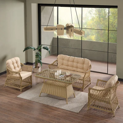 Icon Rattan Bahçe Balkon Oturma Takımı 2+1+1+Camlı Masa Cappuccino Icon Rattan Bahçe Balkon Oturma Takımı 2+1+1+Camlı Masa Cappuccino
