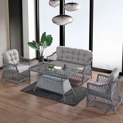 Icon Rattan Bahçe Balkon Oturma Takımı 2+1+1+Camlı Masa Gri Icon Rattan Bahçe Balkon Oturma Takımı 2+1+1+Camlı Masa Gri