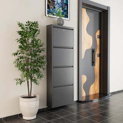 Kilitli 4 Kapaklı Metal Ayakkabılık Antrasit Kilitli 4 Kapaklı Metal Ayakkabılık Antrasit