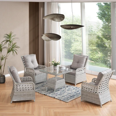 Duru 4 Kişilik Rattan Bahçe Balkon Mutfak Masa Takımı Gri