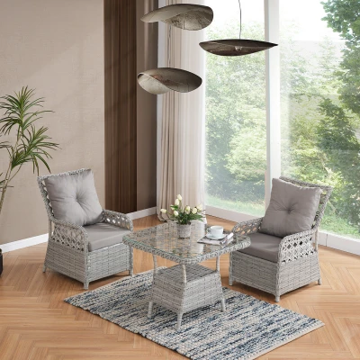 Duru 2 Kişilik Rattan Bahçe Balkon Mutfak Masa Takımı Gri