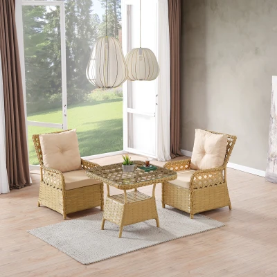 Duru 2 Kişilik Rattan Bahçe Balkon Mutfak Masa Takımı Cappuccino