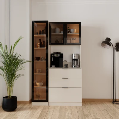 Sierra Temperli Cam 3 Kapaklı Ledli Kahve Köşesi Mutfak Kiler Dolabı Vizon