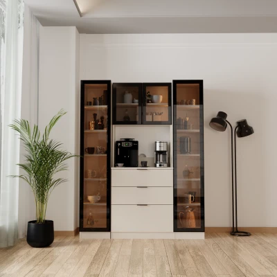 Sierra Temperli Cam 4 Kapaklı Ledli Kahve Köşesi Mutfak Kiler Dolabı Vizon