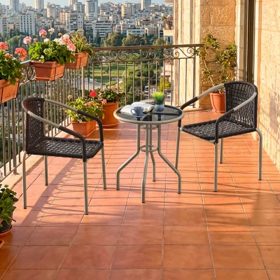 Bistro 2 Kişilik  Makrome Örgü Bahçe Balkon Oturma Seti Cam Masalı Cappuccino