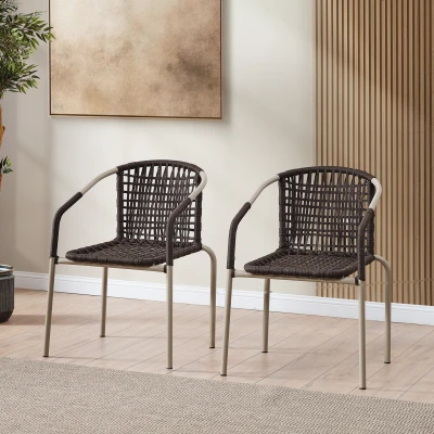 Bistro 2'li Makrome Örgü Bahçe Balkon Sandalyesi Cappuccino