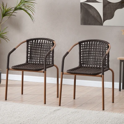 Bistro 2'li Makrome Örgü Bahçe Balkon Sandalyesi Kahve