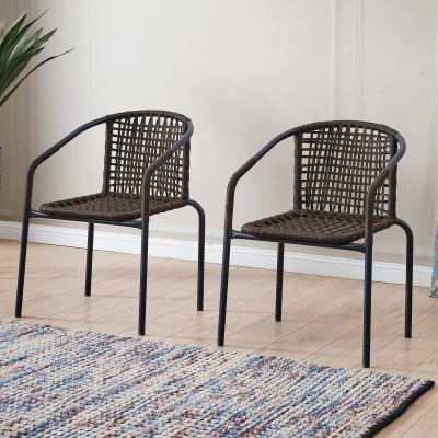 Bistro 2'li Makrome Örgü Bahçe Balkon Sandalyesi Siyah