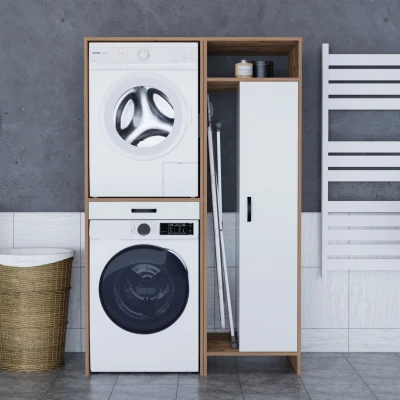 Lora Çamaşır Makinesi Dolabı Çok Amaçlı Dolap Beyaz Atlantik Çam