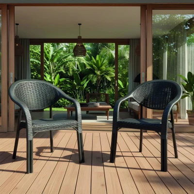 Bamboo 2'li Rattan Sandalye Siyah